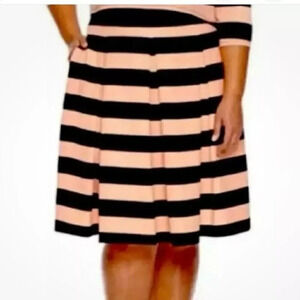 Ashley Nell Tipton Pleated Skirt Women Plus 2X Pink Black Stripe Knee Length